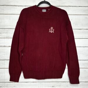 Gap Burgundy Crew Neck Sweater Cotton Embroidered Crest Size Large
